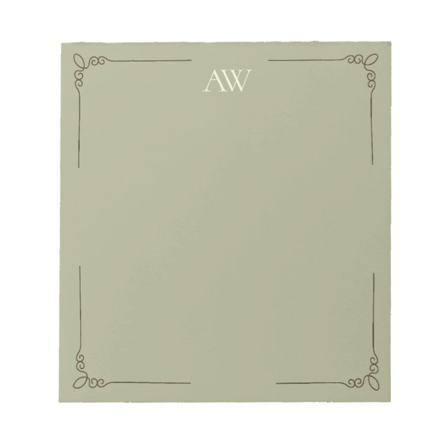 Benutzerdefiniertes Monogramm | Elegante hellgrüne Notizblock (Vorderseite)