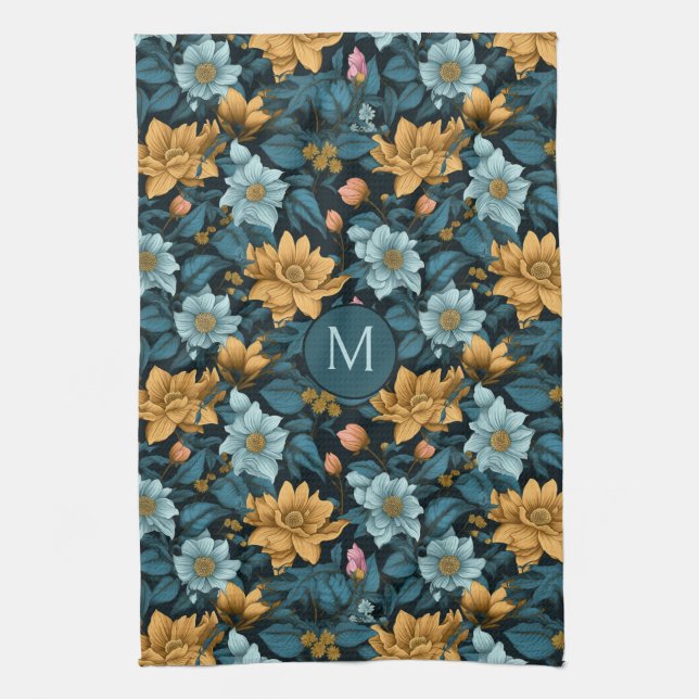 Benutzerdefiniertes Monogramm Farbiges Blume-Muste Geschirrtuch (Vertikal)