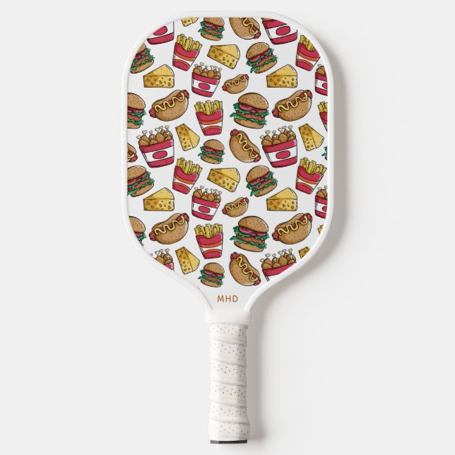 Benutzerdefiniertes Monogramm-Fast-Food-Muster Pickleball Schläger (Vorderseite)