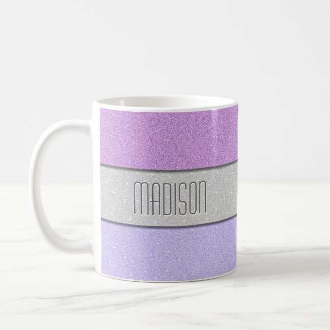 Benutzerdefiniertes Monogramm Faux Glitter Bling Kaffeetasse (Links)