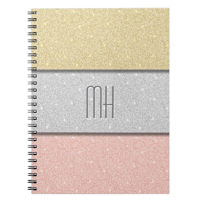 Benutzerdefiniertes Monogramm Faux Glitter Bling Notizblock (Vorderseite)