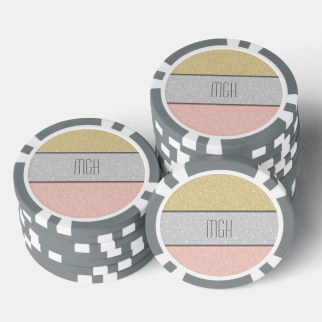 Benutzerdefiniertes Monogramm Faux Glitter Bling Pokerchips (Stapel)