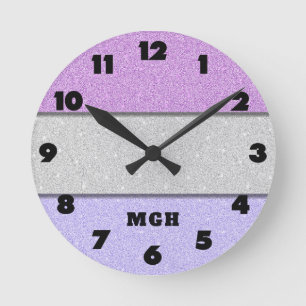 Benutzerdefiniertes Monogramm Faux Glitter Bling Runde Wanduhr