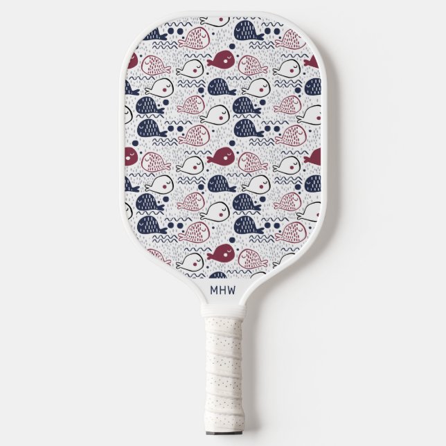 Benutzerdefiniertes Monogramm-Fischmuster Pickleball Schläger (Vorderseite)