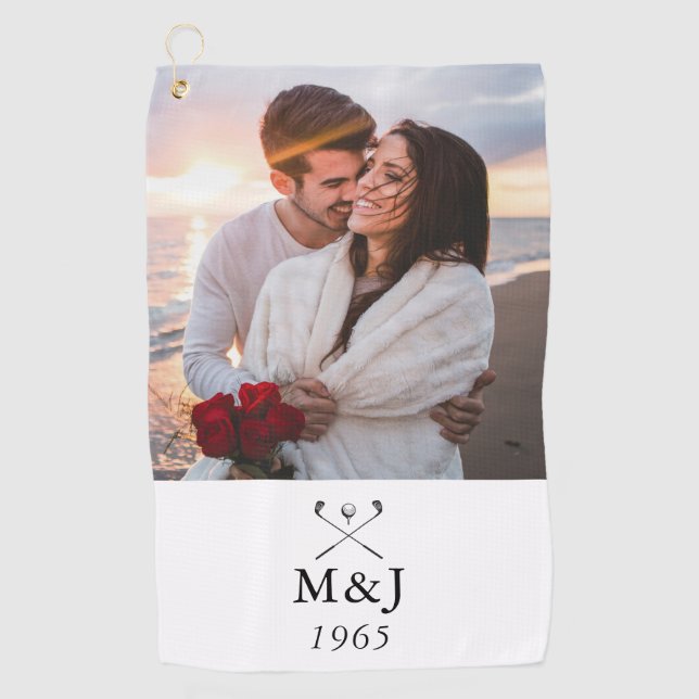 Benutzerdefiniertes Monogramm Foto Hochzeit Jubilä Golfhandtuch (Vorderseite)