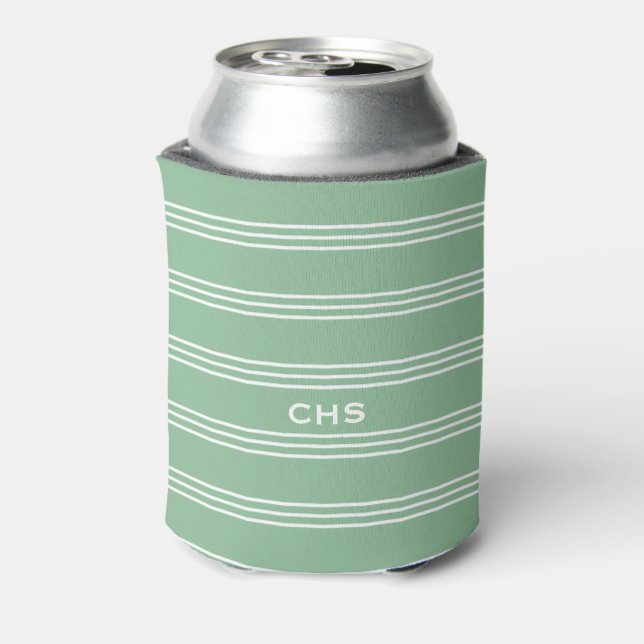 Benutzerdefiniertes Monogramm für Moss Green Strip Dosenkühler (Kanne Rückseite)
