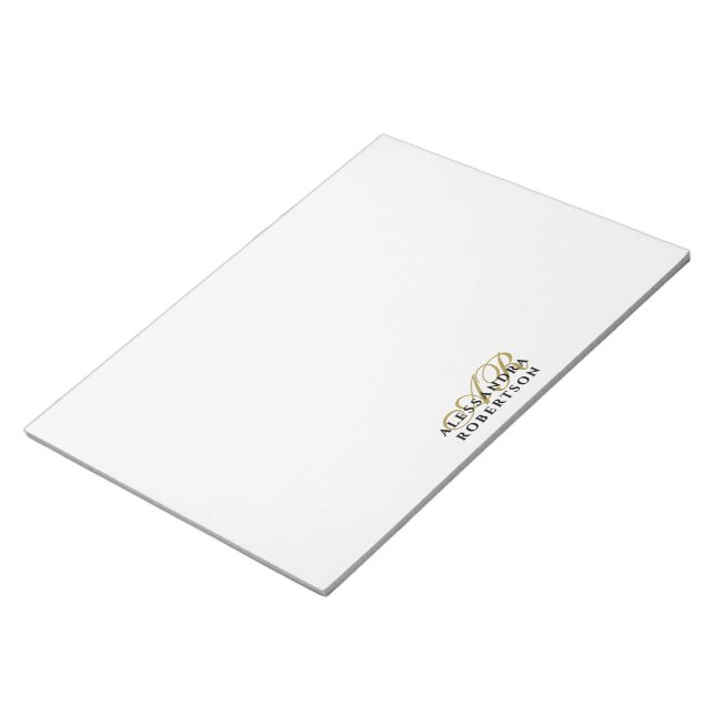Benutzerdefiniertes Monogramm Gold Initialen Weiß  Notizblock (angewinkelt)