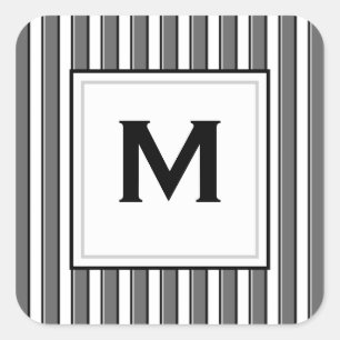 Benutzerdefiniertes Monogramm Grau Schwarz Streife Quadratischer Aufkleber