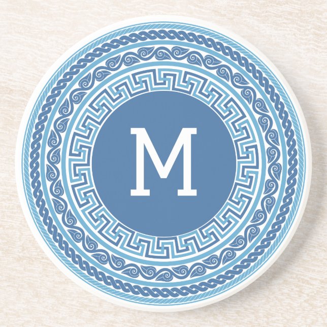 Benutzerdefiniertes Monogramm griechisches Muster Getränkeuntersetzer (Vorne)