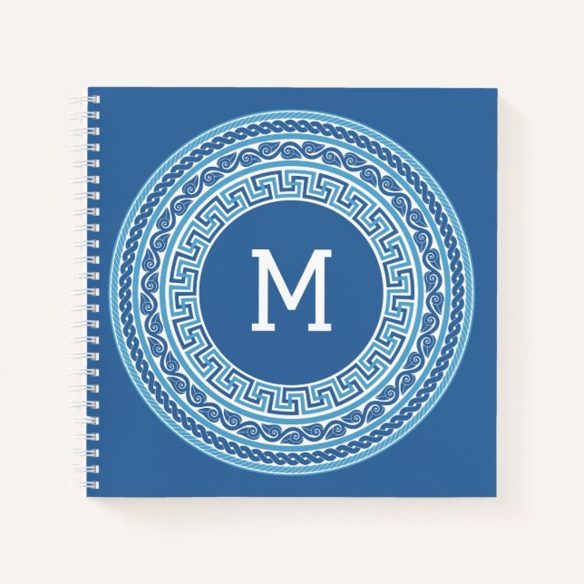 Benutzerdefiniertes Monogramm griechisches Muster Notizbuch (Vorderseite)