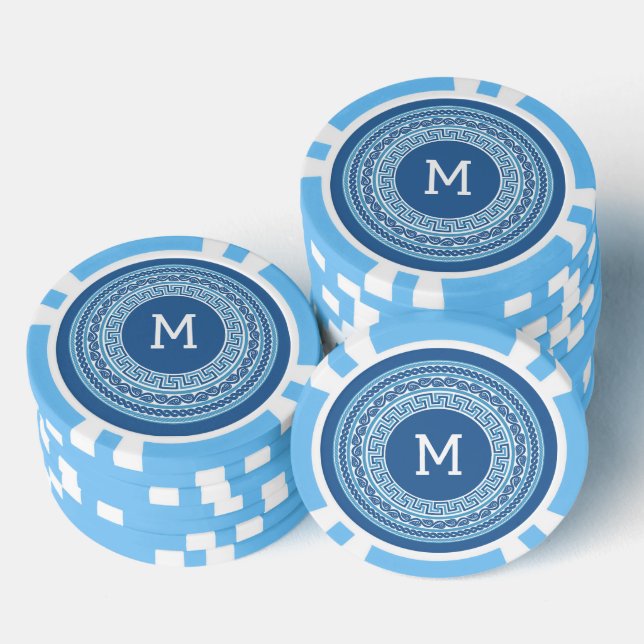Benutzerdefiniertes Monogramm griechisches Muster Pokerchips (Stapel)