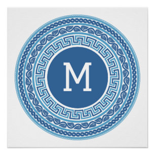 Benutzerdefiniertes Monogramm griechisches Muster Poster
