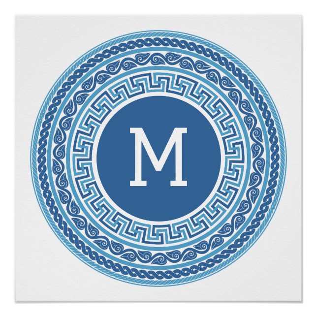 Benutzerdefiniertes Monogramm griechisches Muster Poster (Vorderseite)