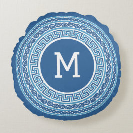Benutzerdefiniertes Monogramm griechisches Muster Rundes Kissen