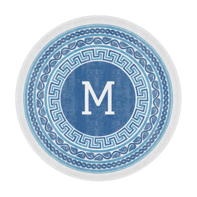 Benutzerdefiniertes Monogramm griechisches Muster Schneidebrett (Vorderseite)