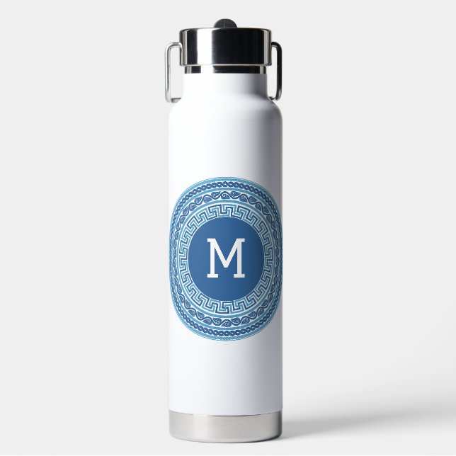 Benutzerdefiniertes Monogramm griechisches Muster Trinkflasche (Vorderseite)