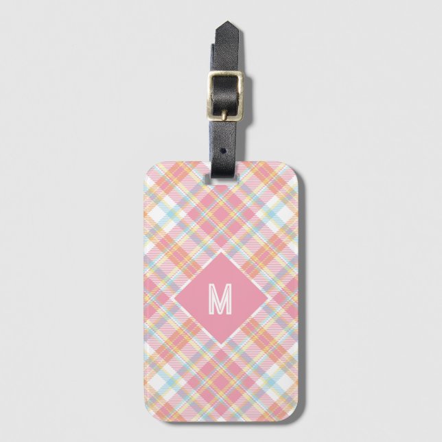 Benutzerdefiniertes Monogramm Kariert / Tartan Mus Gepäckanhänger (Vorderseite Vertikal)