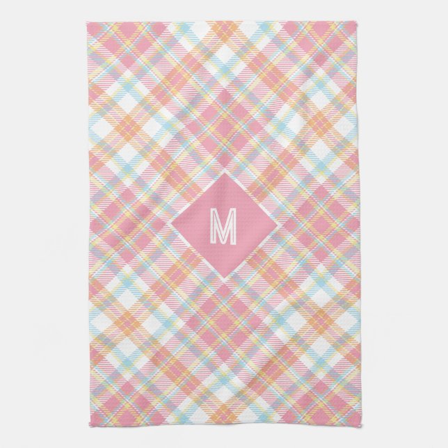 Benutzerdefiniertes Monogramm Kariert / Tartan Mus Geschirrtuch (Vertikal)