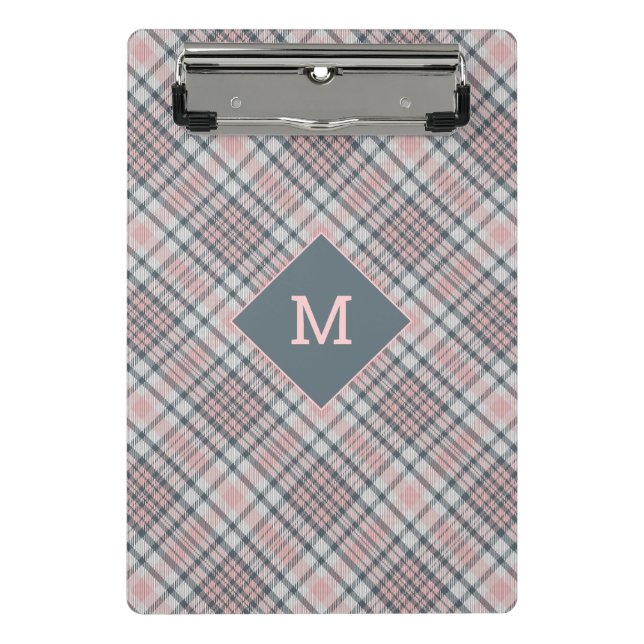 Benutzerdefiniertes Monogramm Kariert / Tartan Mus Mini Klemmbrett (Vorderseite)