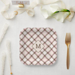 Benutzerdefiniertes Monogramm Kariert / Tartan Mus Pappteller