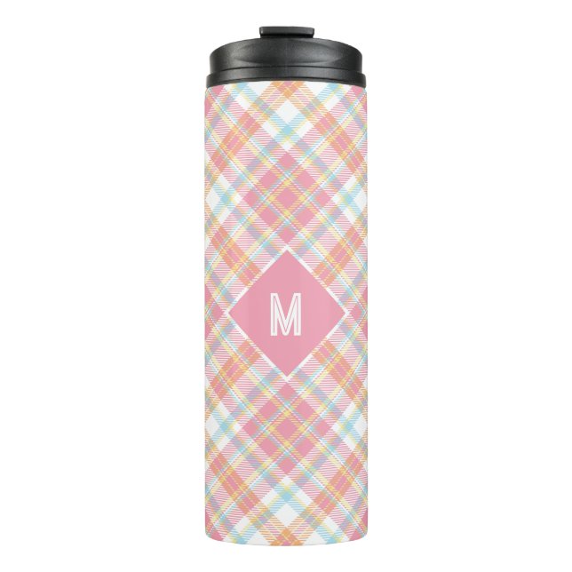 Benutzerdefiniertes Monogramm Kariert / Tartan Mus Thermosbecher (Vorderseite)