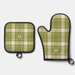 Benutzerdefiniertes Monogramm-Karomuster Ofenhandschuh & Topflappen-Set