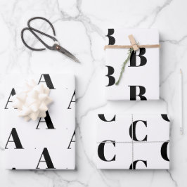 Benutzerdefiniertes Monogramm Letter Schwarz-weiß Geschenkpapier Set