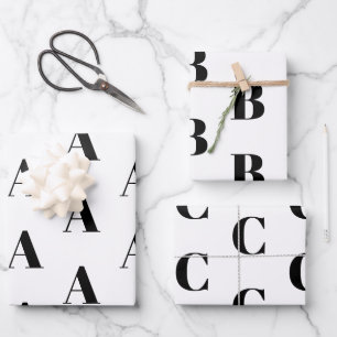 Benutzerdefiniertes Monogramm Letter Schwarz-weiß  Geschenkpapier Set