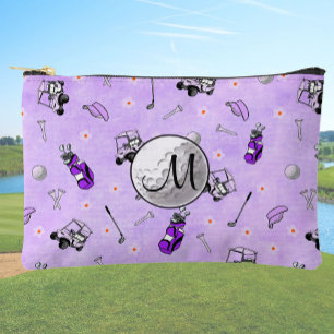 Benutzerdefiniertes Monogramm Lila Golfball und -w Zubehörtasche