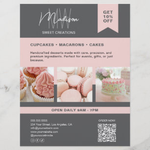 Benutzerdefiniertes Monogramm-Logo Bäckerei Grau R Flyer