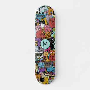 Benutzerdefiniertes Monogramm Lustige Katzen Illus Skateboard