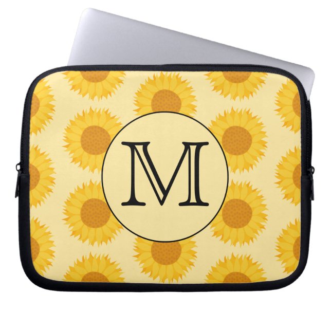 Benutzerdefiniertes Monogramm mit gelben Sonnenblu Laptopschutzhülle (Vorderseite)