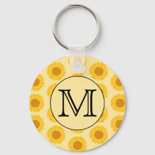 Benutzerdefiniertes Monogramm mit gelben Sonnenblu Schlüsselanhänger