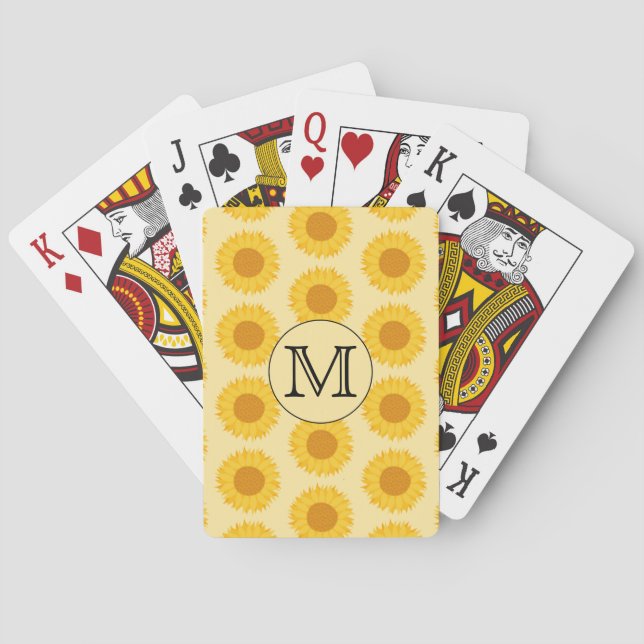 Benutzerdefiniertes Monogramm mit gelben Sonnenblu Spielkarten (Rückseite)