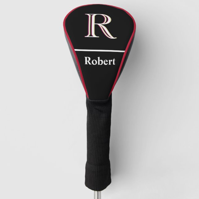 Benutzerdefiniertes Monogramm mit Name Schwarz-wei Golf Headcover (Vorderseite)
