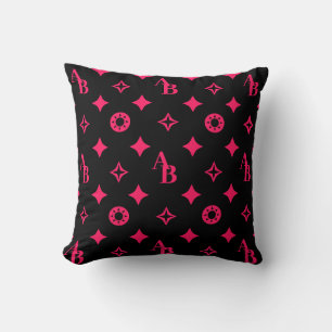 Benutzerdefiniertes Monogramm-Muster für Schwarz + Kissen