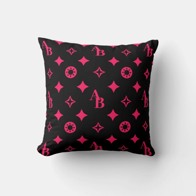 Benutzerdefiniertes Monogramm-Muster für Schwarz + Kissen (Vorderseite)