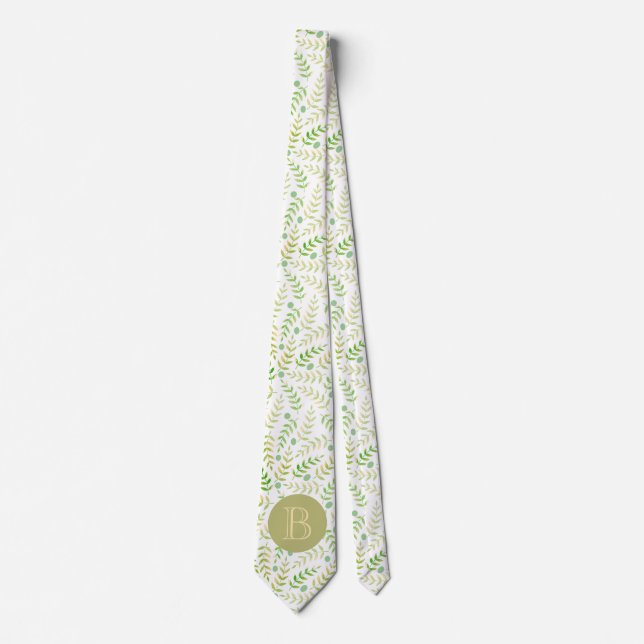 Benutzerdefiniertes Monogramm Name Art Fern Leaf M Krawatte (Vorderseite)