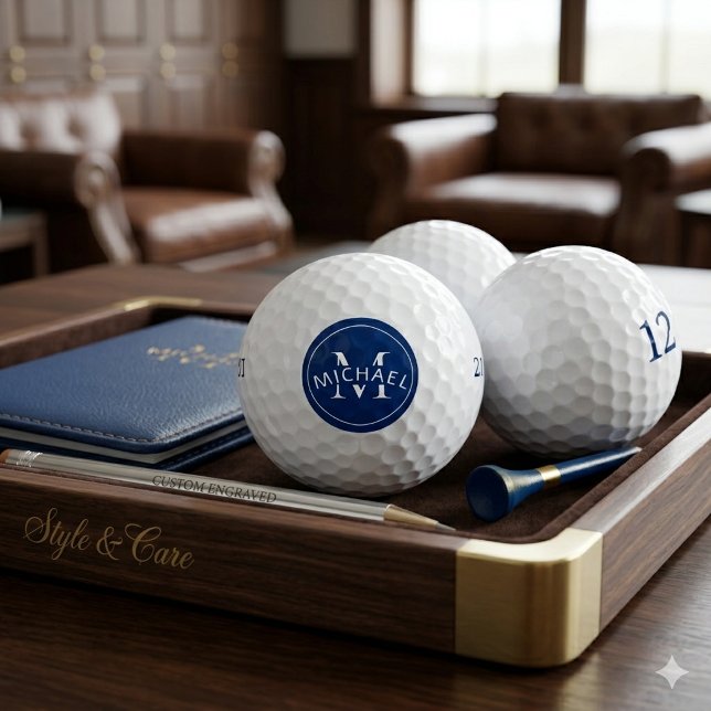 Benutzerdefiniertes Monogramm Name Navy Moderner S Golfball (Custom Monogram Name Navy Modern Style Golf Balls)