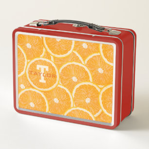 Benutzerdefiniertes Monogramm & Name Orangen Metall Brotdose