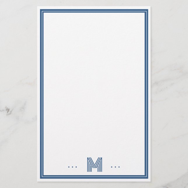 Benutzerdefiniertes Monogramm Navy Blau Rand Briefpapier (Vorderseite)