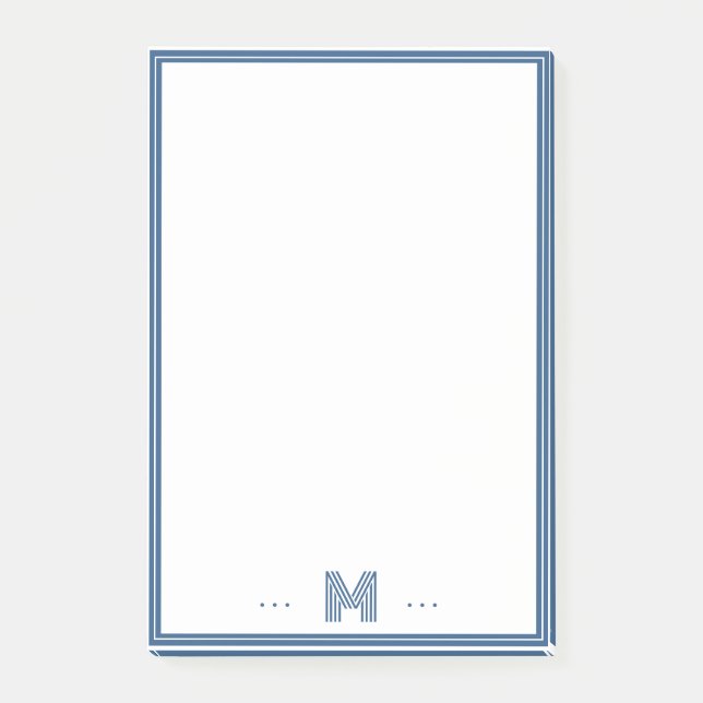 Benutzerdefiniertes Monogramm Navy Blau Rand Post-it Klebezettel (Vorderseite)