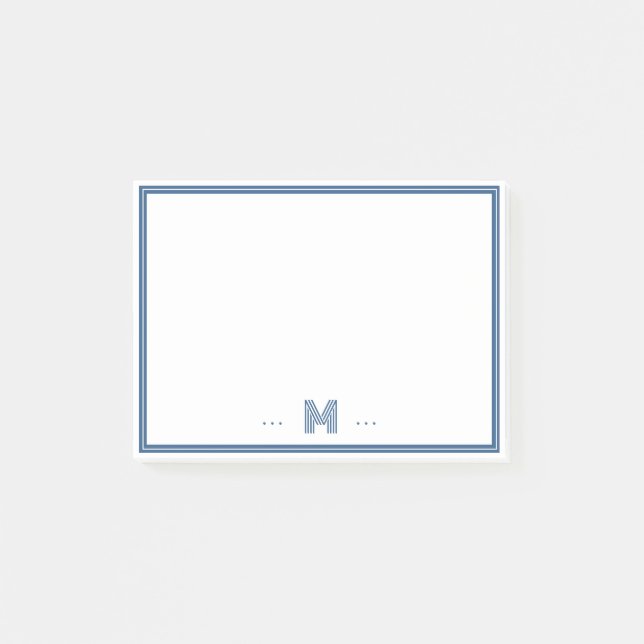 Benutzerdefiniertes Monogramm Navy Blau Rand Post-it Klebezettel (Vorderseite)