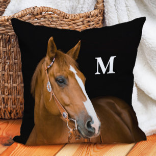 Benutzerdefiniertes Monogramm Pferdefoto Kissen