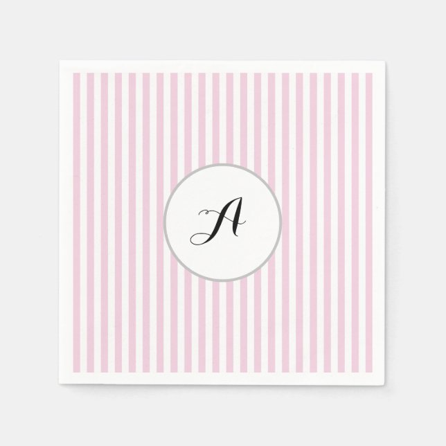 Benutzerdefiniertes Monogramm Pink Stripe Parisan Serviette (Vorderseite)