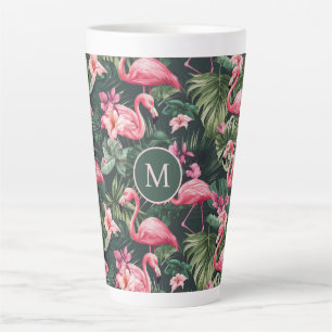 Benutzerdefiniertes Monogramm rosa Flamingos tropi Milchtasse