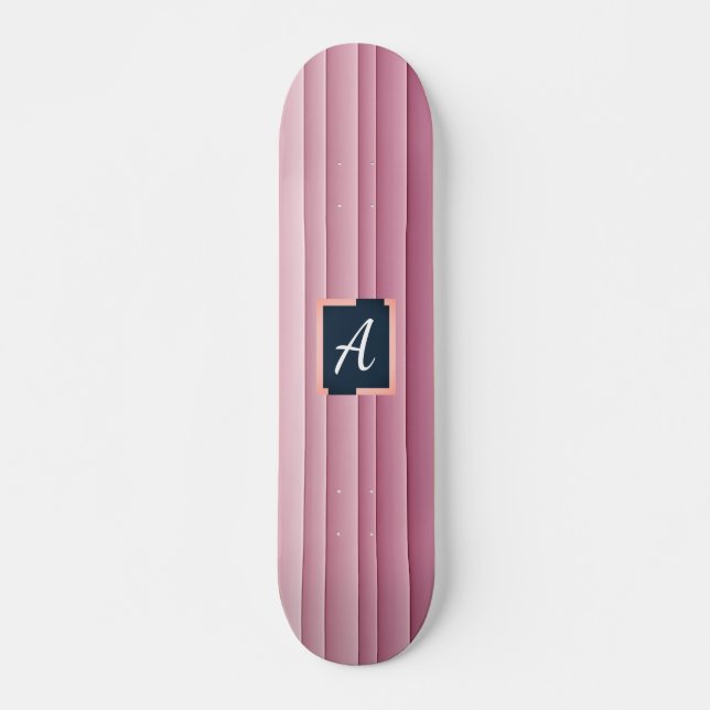 Benutzerdefiniertes Monogramm Rosa Gradient Vertik Skateboard (Vorne)
