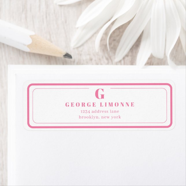 Benutzerdefiniertes Monogramm Rosa Rand Adressetik (Insitu)