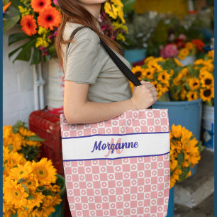 Benutzerdefiniertes Monogramm Rosa Schachbrett Blu Tasche
