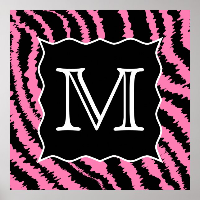 Benutzerdefiniertes Monogramm Rosa und Schwarz Zeb Poster (Vorne)